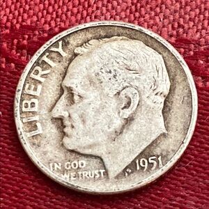 Vintage 1951 D  Roosevelt Dime 90% Silver
